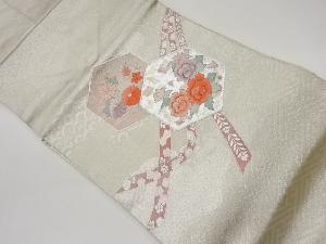 リサイクル　銀彩花に古典柄模様刺繍名古屋帯